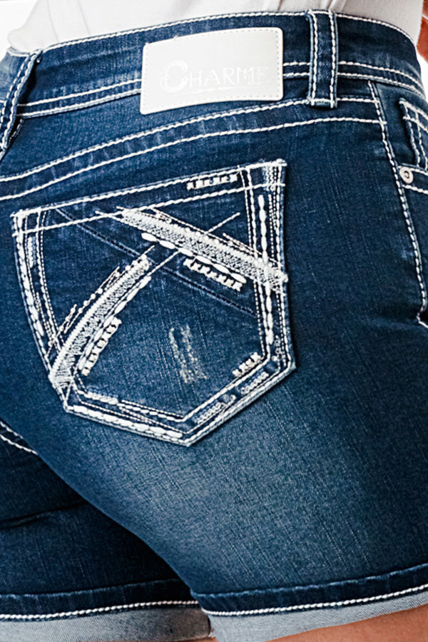 Simple Stitches Embellished Easy Denim Shorts | CEH-51130