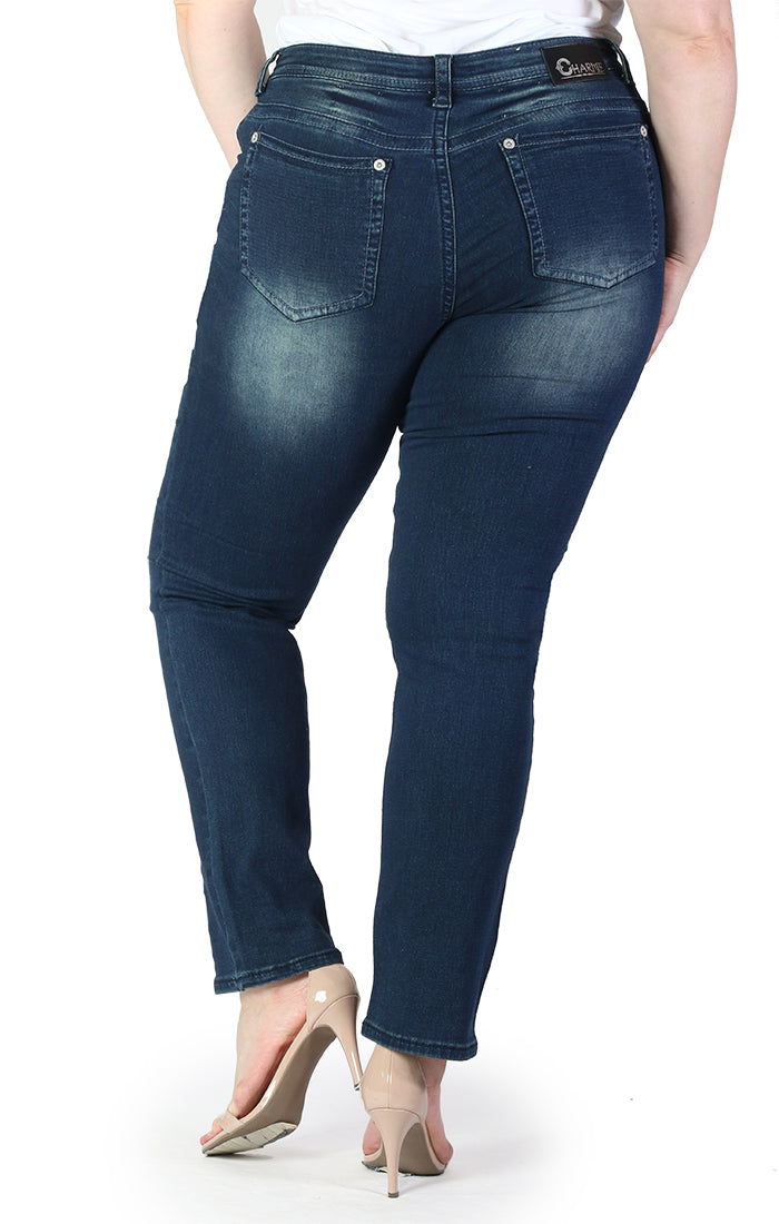 Dark-Wash Plus Size Knit Skinny Jeans | CPN-51215