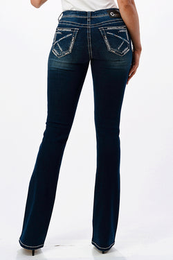 Border Stitch Mid Rise Bootcut Jeans   | CEB-51722-32" & 34"
