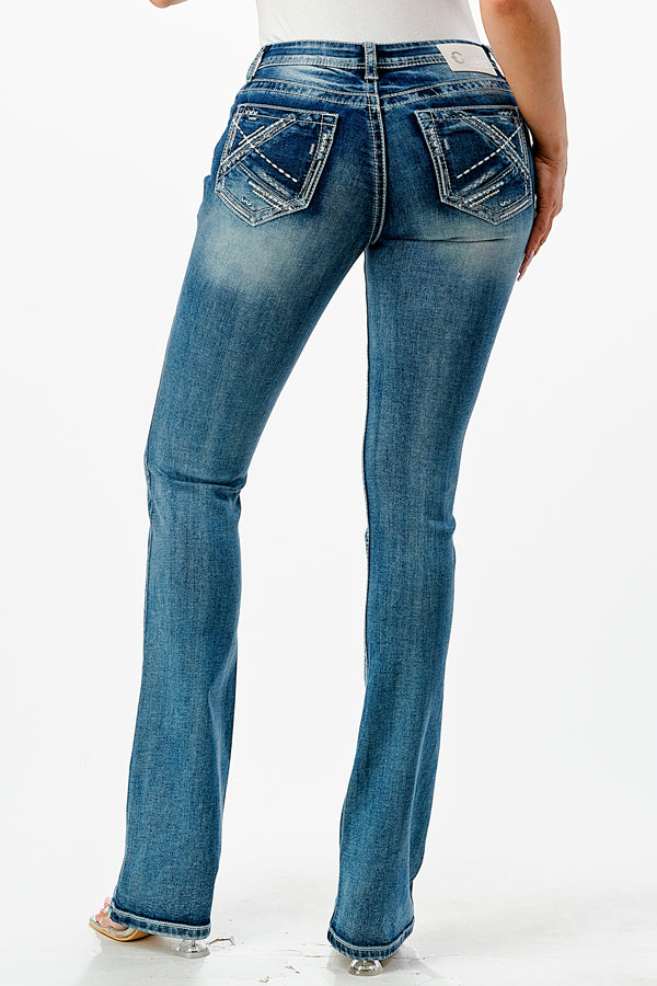 Heavy Stitch Mid Rise Bootcut Jeans   | CEB-51764