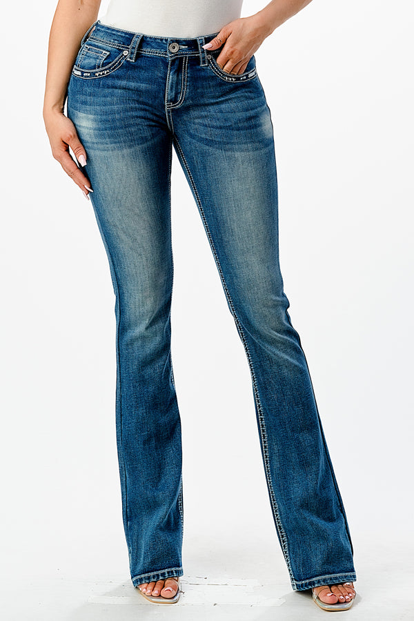 “X" Heavy Stitch Mid Rise Bootcut Jeans   | CEB-51784-32" & 34"