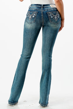 Necklace Embroidery Mid Rise Bootcut Jeans   | CEB-51794