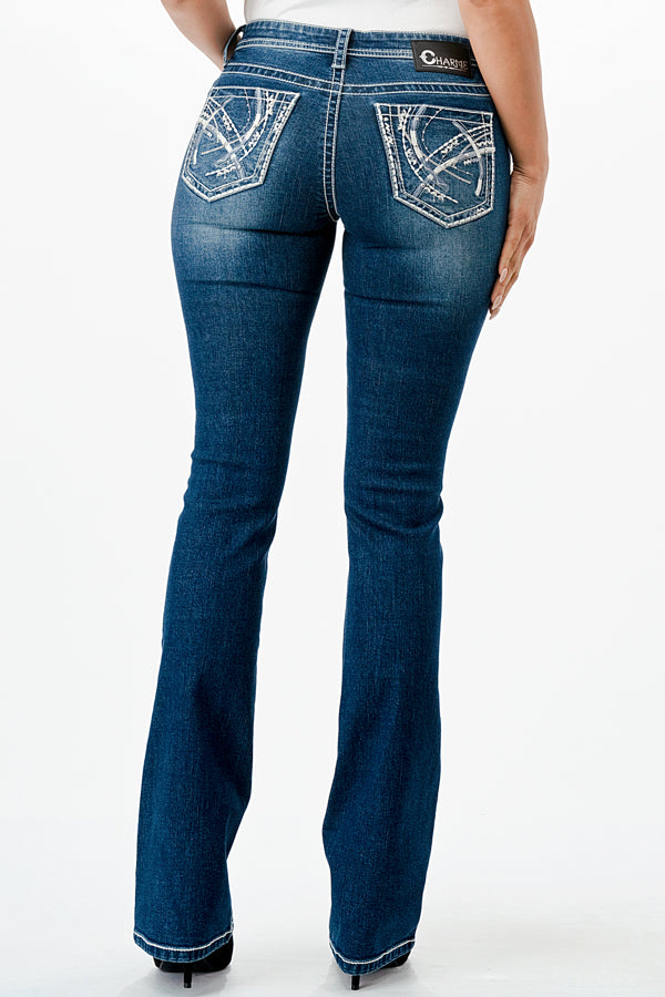 Whimsical broidery Mid Rise Bootcut Jeans   | CEB-51823-32" &34"