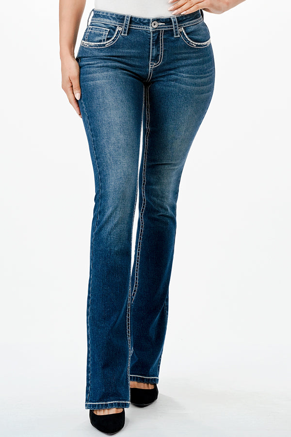 Whimsical broidery Mid Rise Bootcut Jeans   | CEB-51823-32" &34"