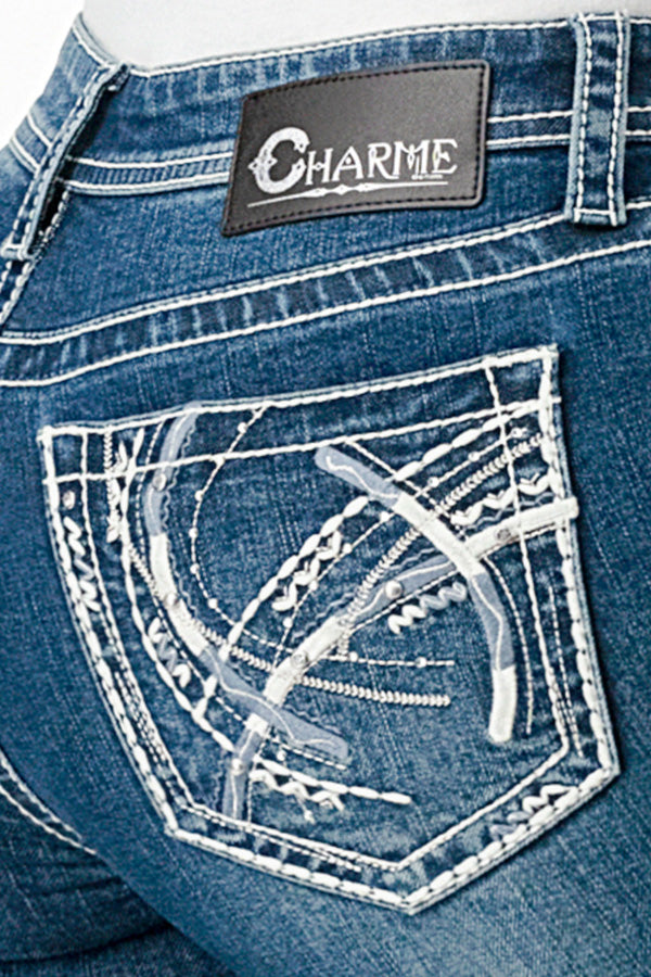 Whimsical broidery Mid Rise Bootcut Jeans   | CEB-51823-32" &34"