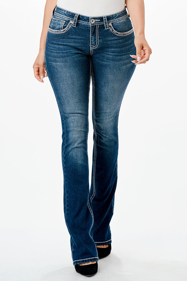 Western Embellishment Mid Rise Bootcut Jeans 32"  | CEB-51834-32