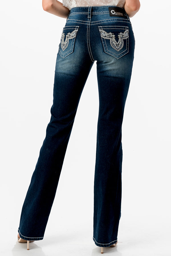 Western Embellishment Mid Rise Bootcut Jeans   | CEB-61747