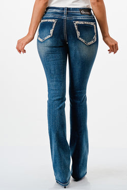Border Embroidery Mid Rise Bootcut Jeans   | CEB-61797-32" &34"