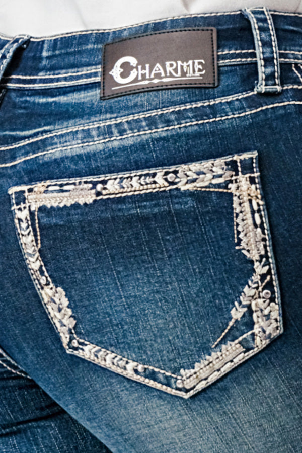 Border Embroidery Mid Rise Bootcut Jeans   | CEB-61797-32" &34"