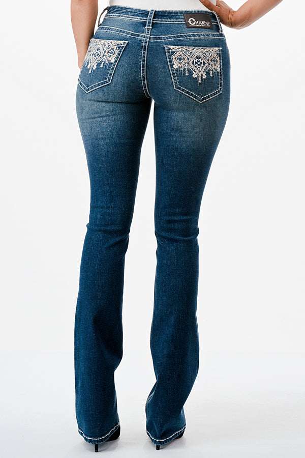 Aztec Embroidery Mid Rise Bootcut Jeans  32" & 34"  | CEB-61798
