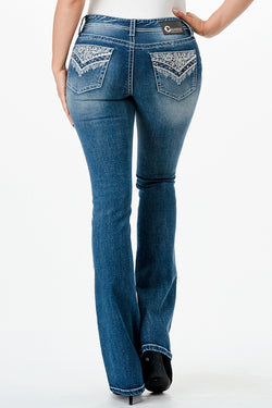 Western Emboridery Mid Rise Bootcut Jeans   | CEB-61816