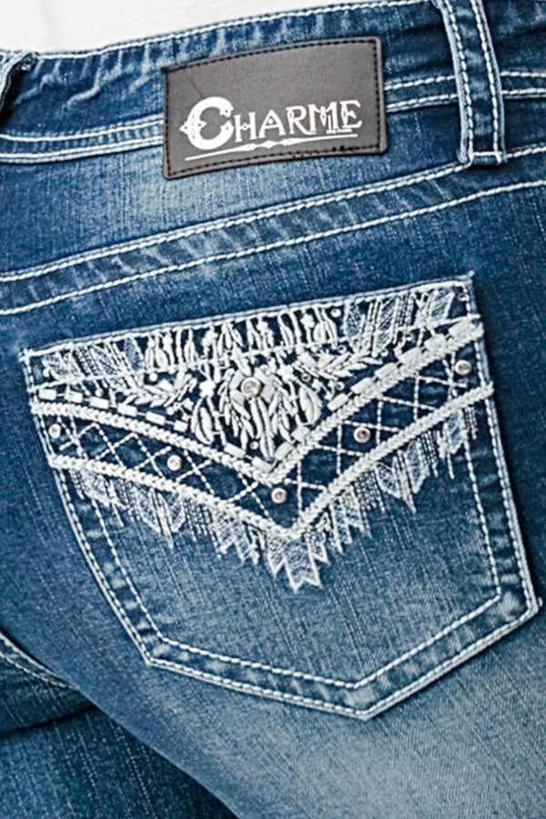 Western Emboridery Mid Rise Bootcut Jeans   | CEB-61816