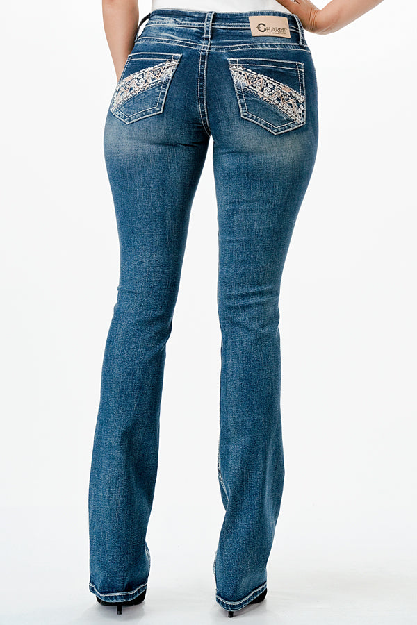 Heavy Stitches Emboridery Mid Rise Bootcut Jeans   | CEB-61817