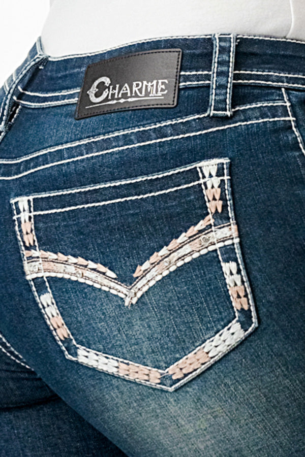 Border Stitches Faux Flap  Mid Rise Bootcut Jeans 32" & 34"   | CEB-S671
