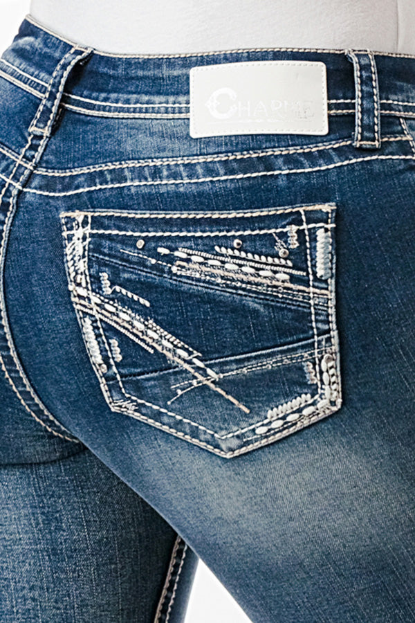 Heavy Stitch Embellishment Mid Rise Capri Jeans | CEC-51330
