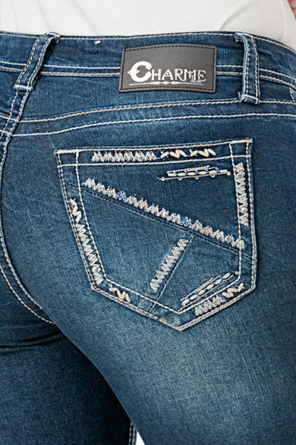 Border Embroidery Mid Rise Capri Jeans | CEC-51722