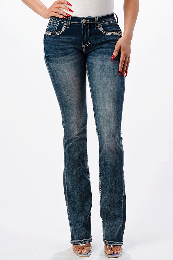 Whimsical Stitches Design Easy Fit Bootcut Jeans  | CEB-61669