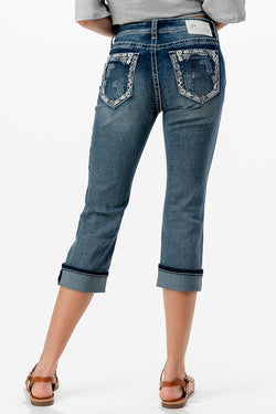 Border Embellishment Easy Capri Jeans | CEC-61746