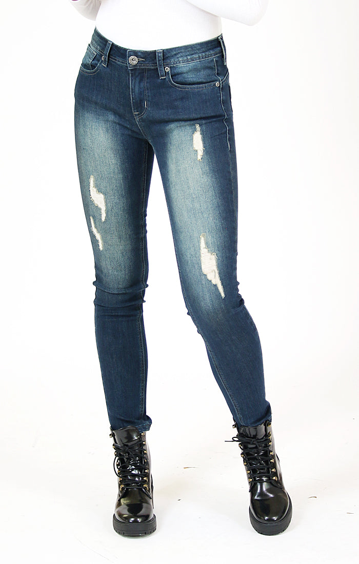 Distressed Dark Wash Skinny Jeans | CEN-9198