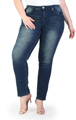 Dark-Wash Plus Size Knit Skinny Jeans | CPN-51215